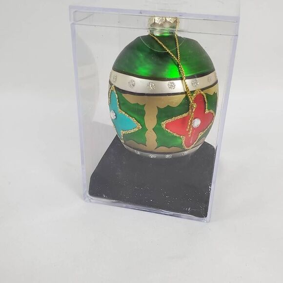 Green Ball Poinsettia 10mm Glass Christmas Ornament - Picture 2 of 4